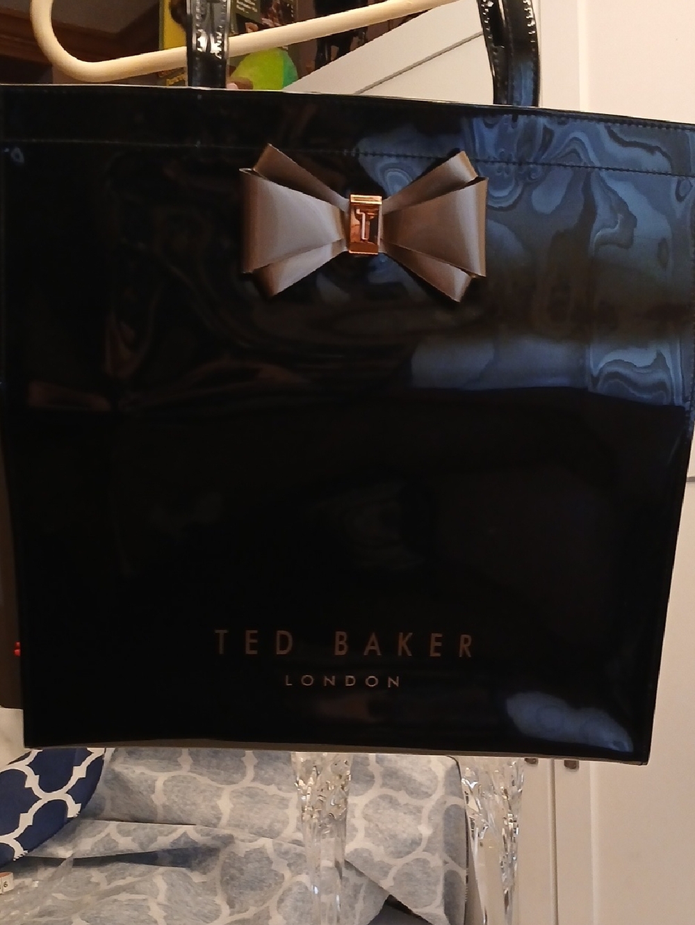 Ted Baker Black Patent Tote Bag with Signature Bow